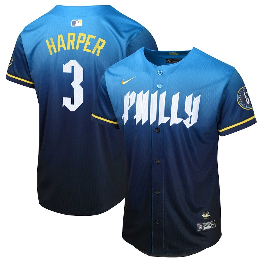 Youth Philadelphia Phillies Bryce Harper Nike Blue 2024 City Connect Limited Player Jersey - Puhuasuan
