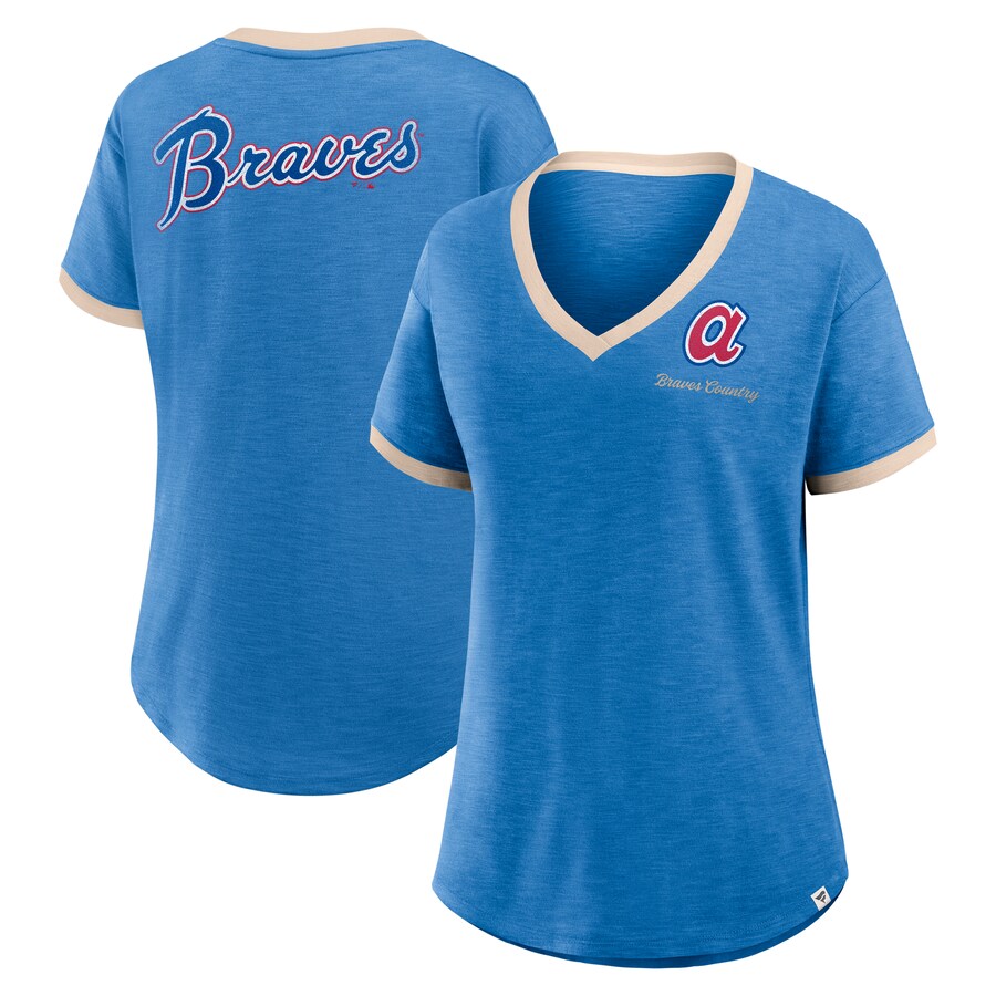 Women's Atlanta Braves Fanatics Royal Binge Worthy Stadium Slub V-Neck T-Shirt - Puhuasuan