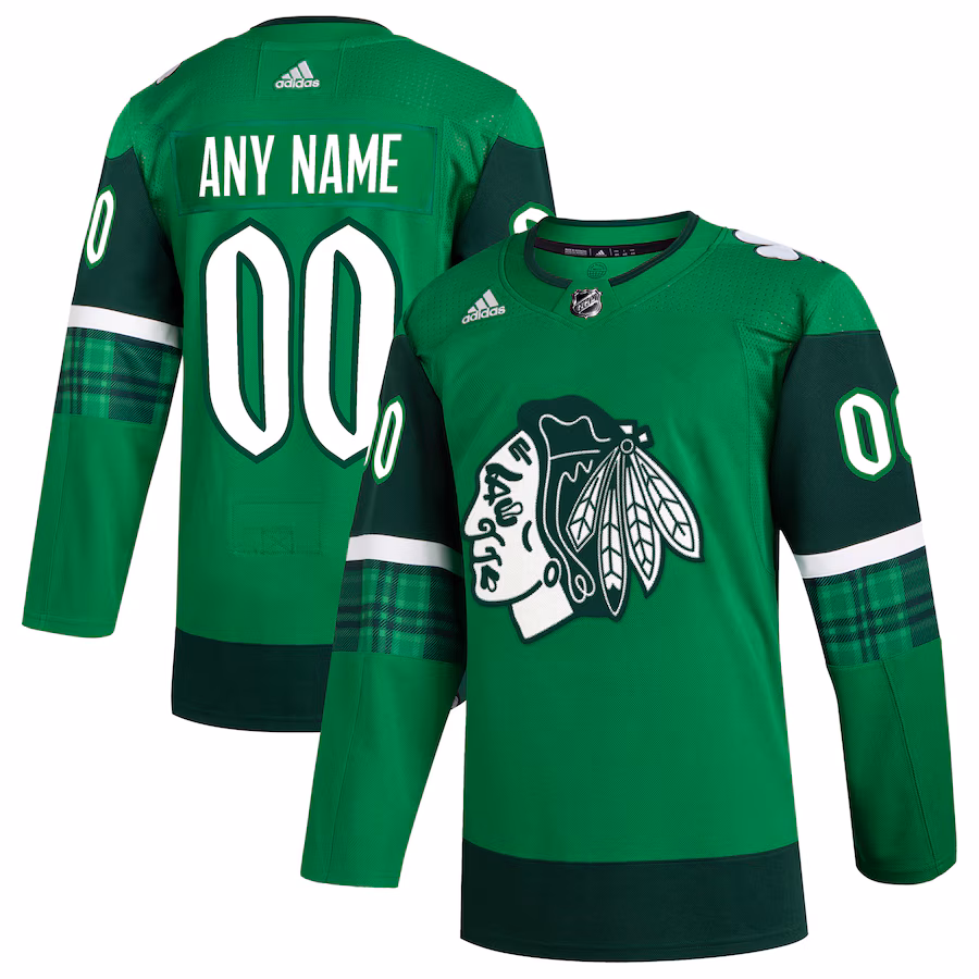 Men's Chicago Blackhawks adidas Kelly Green St. Patrick's Day Authentic Custom Jersey - Puhuasuan