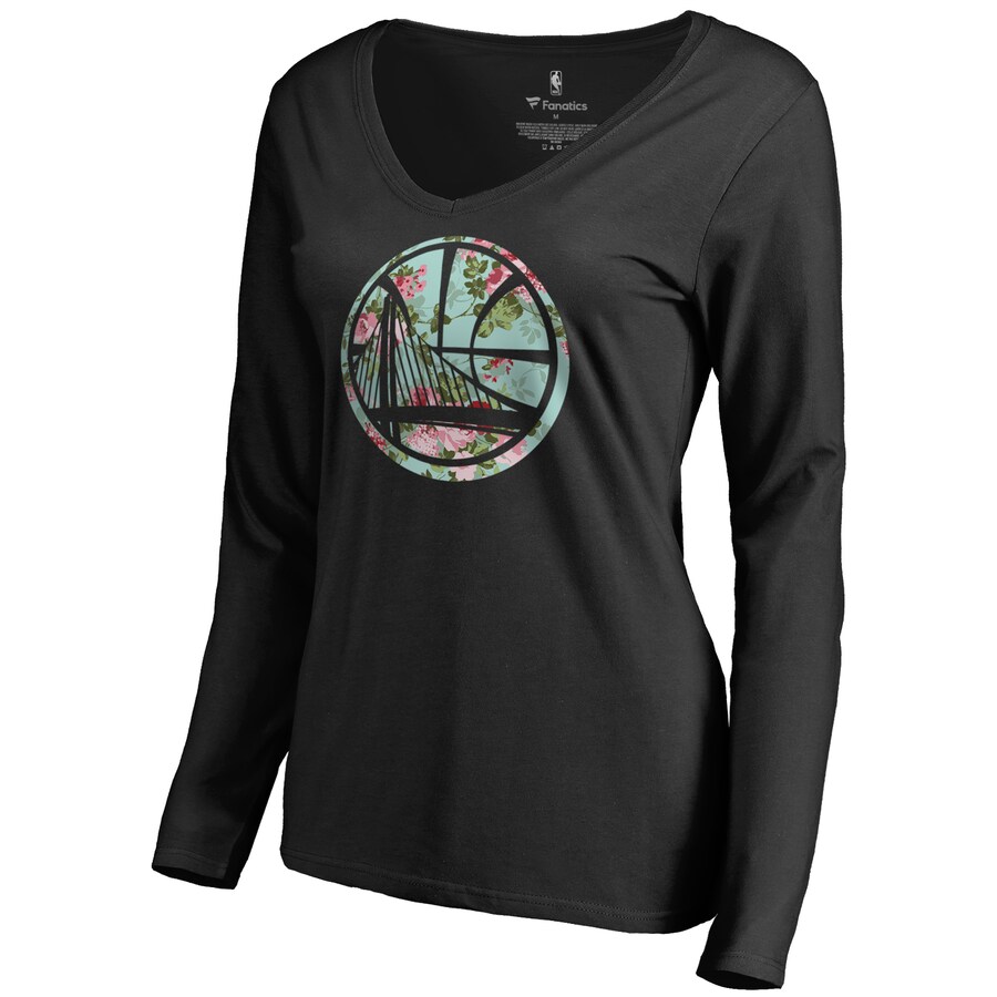 Women's Golden State Warriors Black Lovely V-Neck Long Sleeve T-Shirt - Puhuasuan