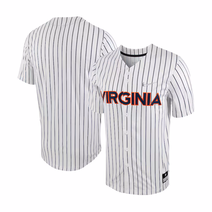 Men's Nike White/Navy Virginia Cavaliers Pinstripe Replica Full-Button Baseball Jersey - Puhuasuan