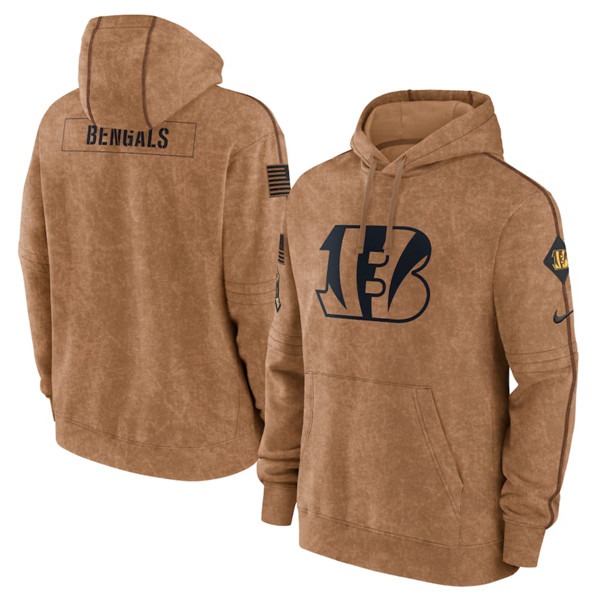 Men's Cincinnati Bengals 2023 Brown Salute to Service Pullover Hoodie - Puhuasuan