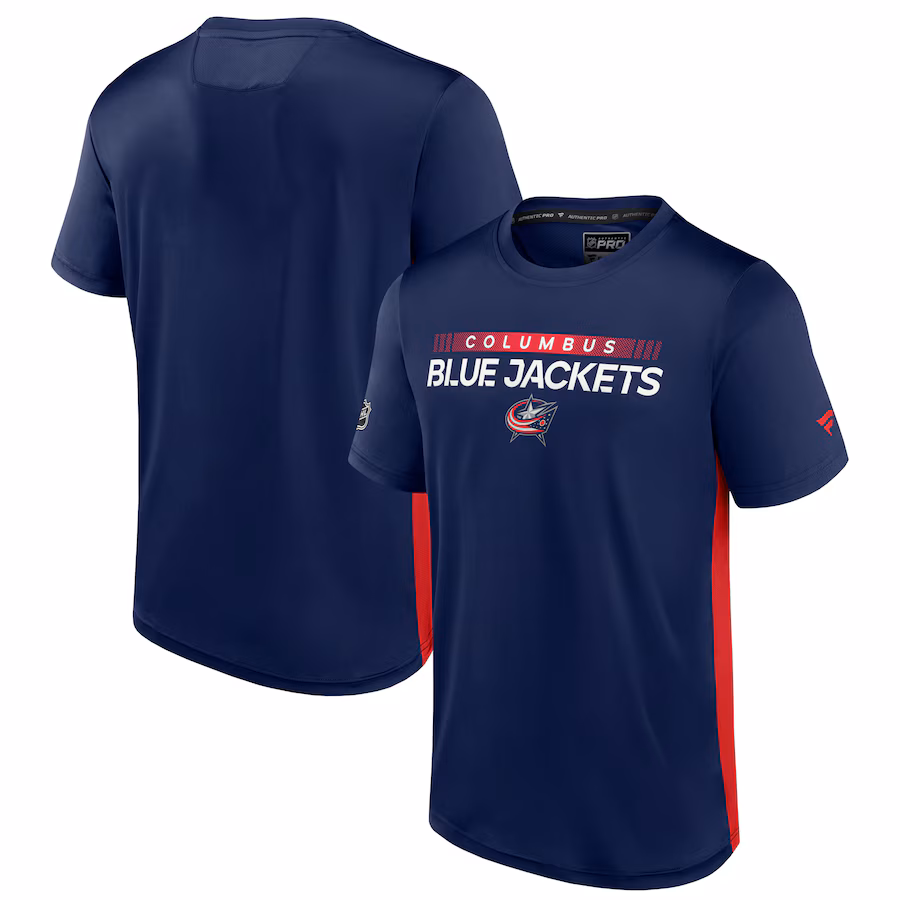 Men's Columbus Blue Jackets Fanatics Navy/Red Authentic Pro Rink Tech T-Shirt - Puhuasuan