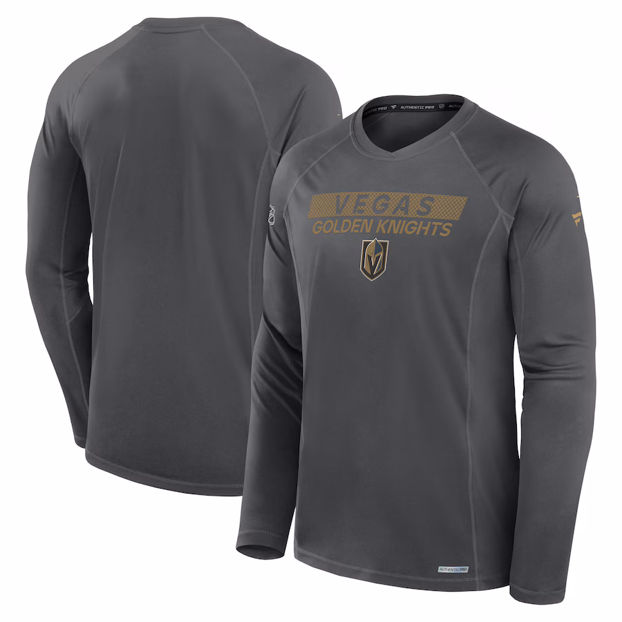 Men's Vegas Golden Knights Fanatics Gray Authentic Pro Rink Tech Long Sleeve T-Shirt - Puhuasuan