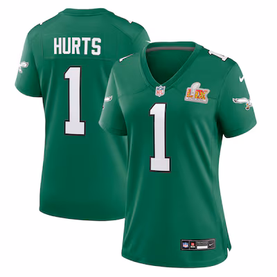 Women's Philadelphia Eagles Jalen Hurts Nike Kelly Green Super Bowl LIX 2nd Alternate Game Jersey - Puhuasuan
