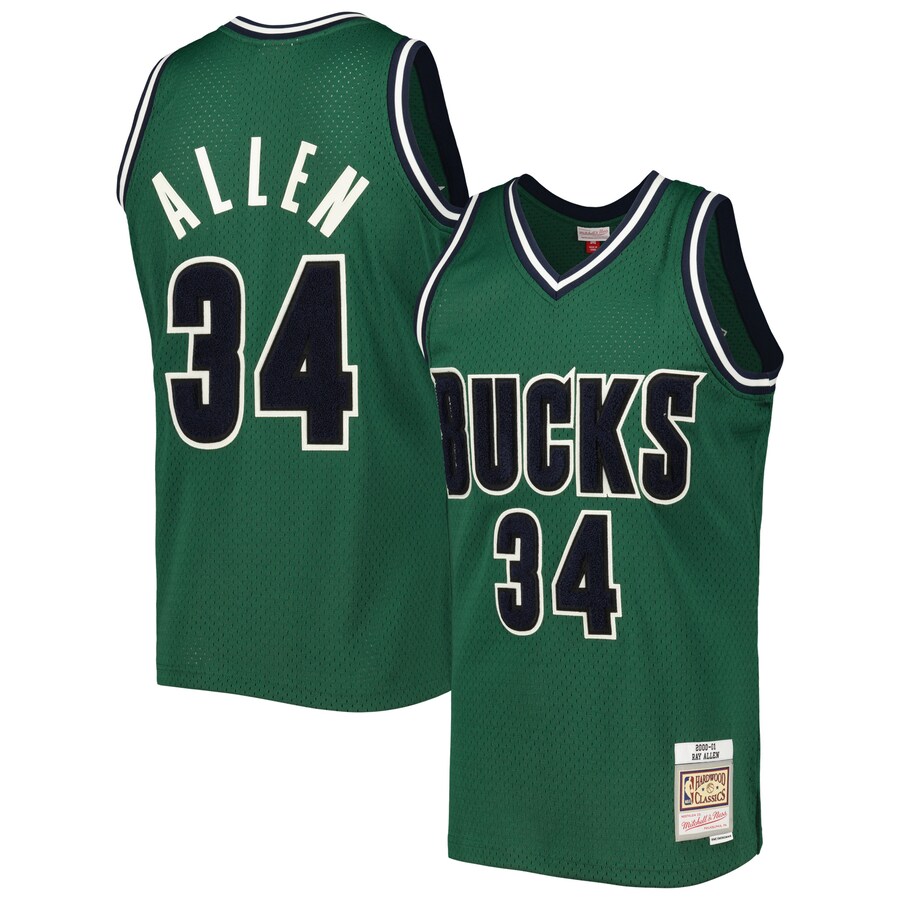 Men's Milwaukee Bucks Ray Allen Mitchell & Ness Hunter Green 2000/01 Hardwood Classics Off-Court Swingman Jersey - Puhuasuan