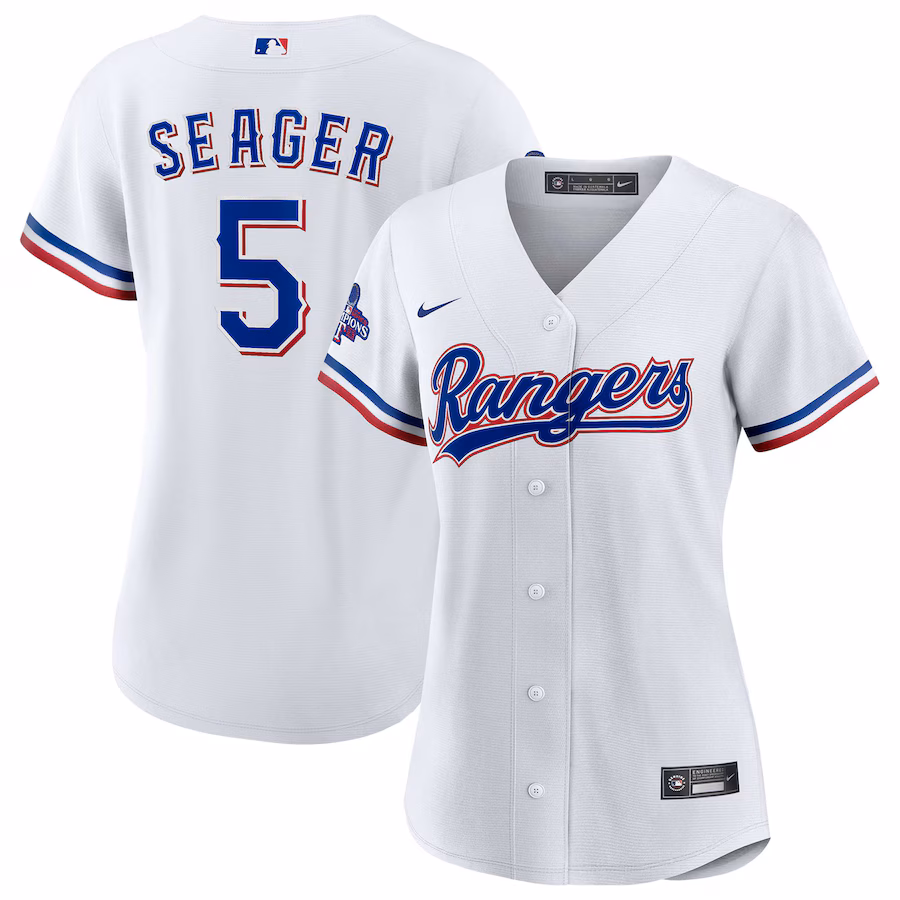 Women's Texas Rangers Corey Seager Nike White Home 2023 World Series Champions Replica Player Jersey - Puhuasuan