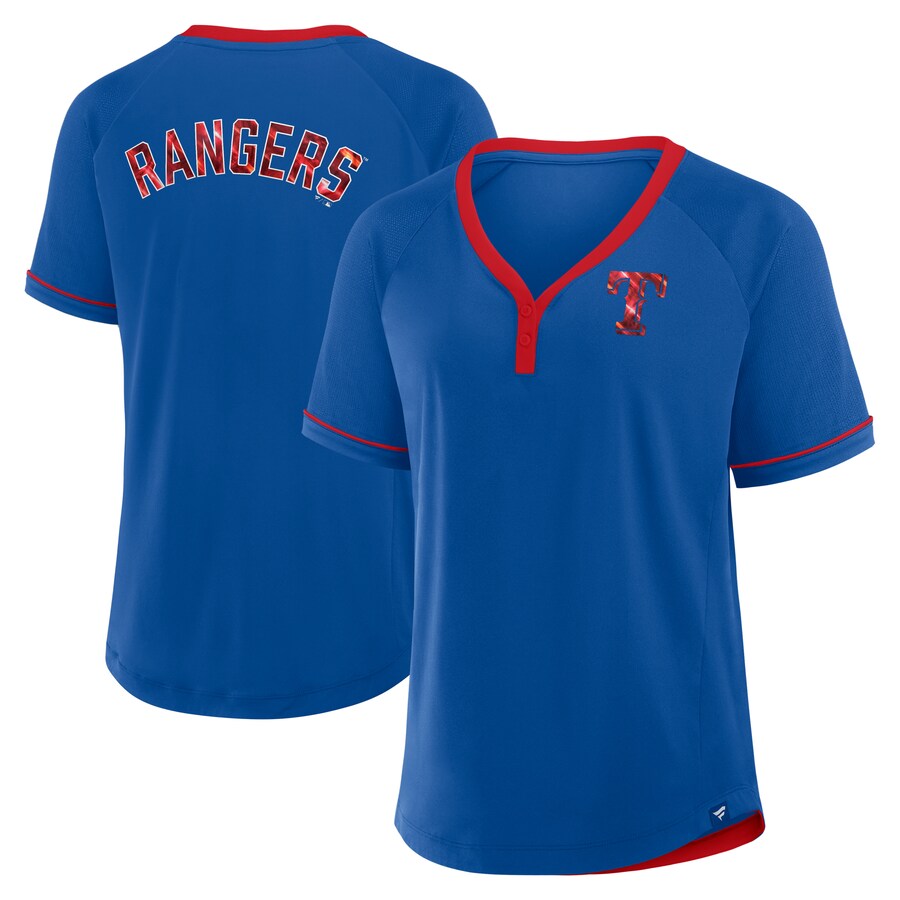 Women's Texas Rangers Fanatics Royal League Diva Star Raglan V-Neck T-Shirt - Puhuasuan
