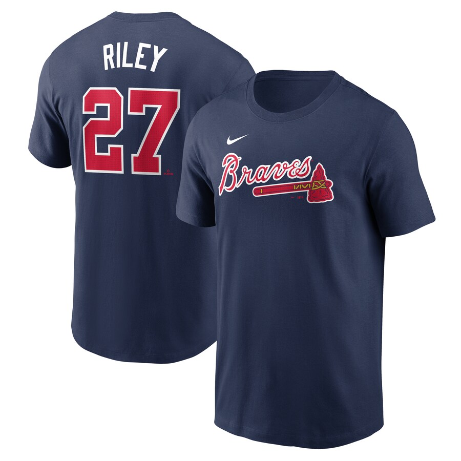 Men's Atlanta Braves Austin Riley Nike Navy Fuse Name & Number T-Shirt - Puhuasuan