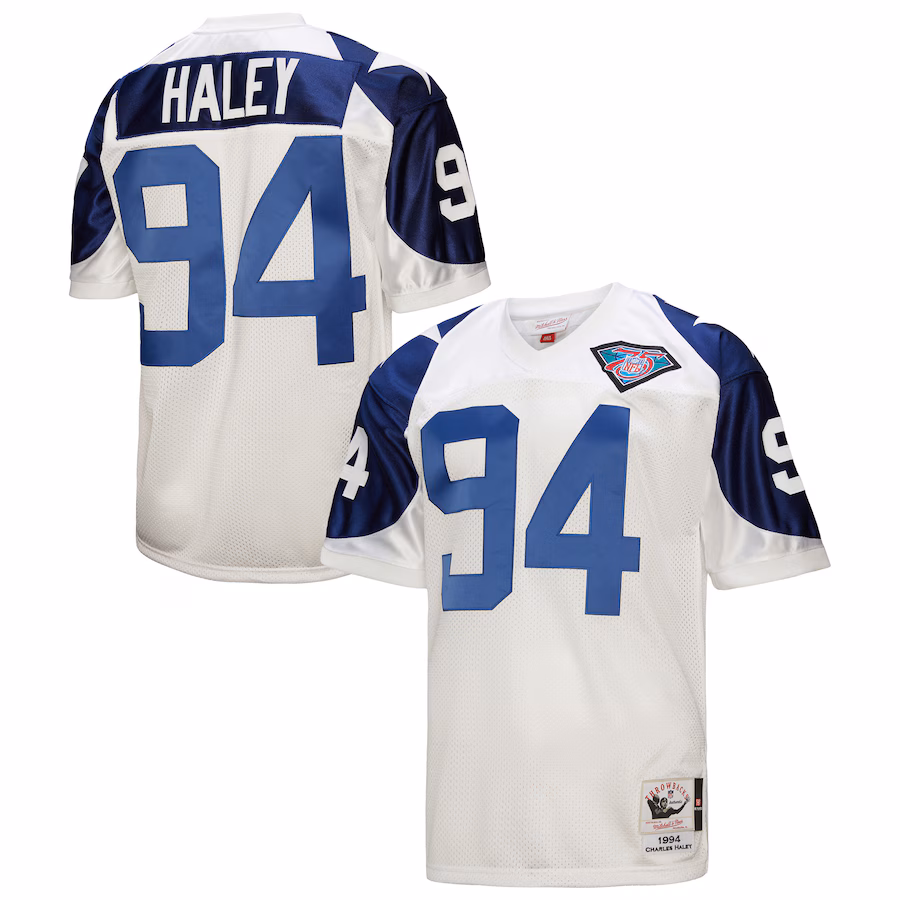 Men's Dallas Cowboys 1994 Charles Haley Mitchell & Ness White Authentic Throwback Retired Player Jersey - Puhuasuan