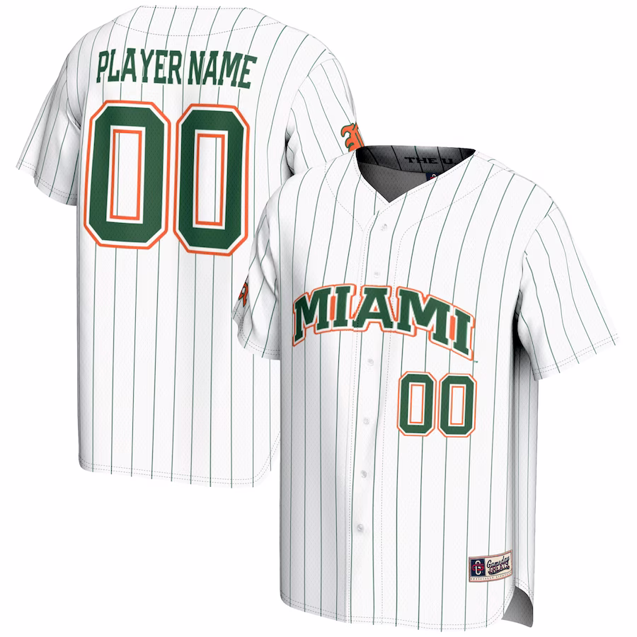Miami Hurricanes GameDay Greats NIL Pick-A-Player Lightweight Baseball Jersey - White - Puhuasuan