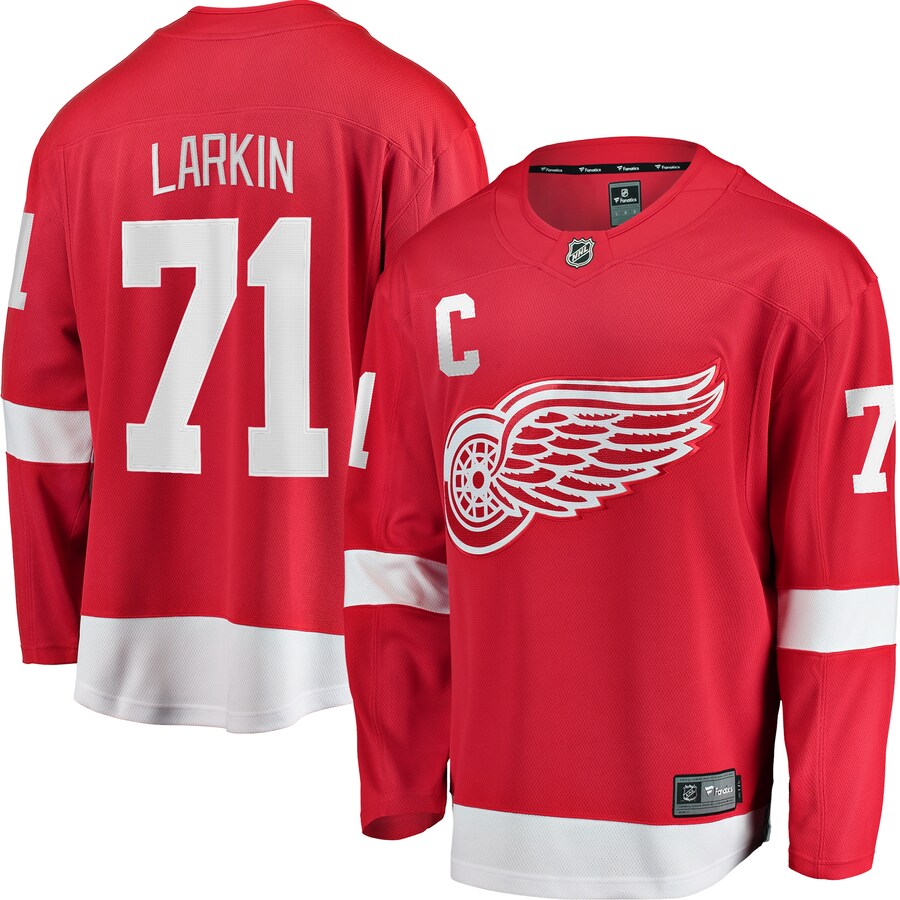 Men's Detroit Red Wings Dylan Larkin Fanatics Branded Red Home Captain Premier Breakaway Player Jersey - Puhuasuan