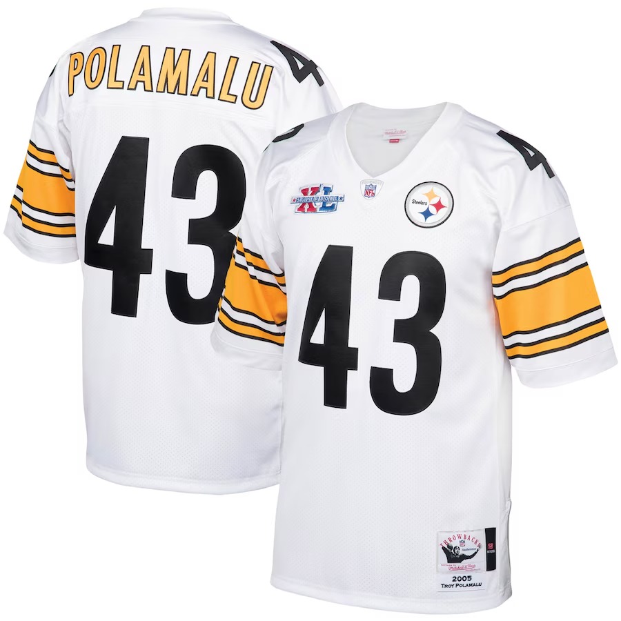 Men's Pittsburgh Steelers 2005 Troy Polamalu Mitchell & Ness White Authentic Throwback Retired Player Jersey - Puhuasuan