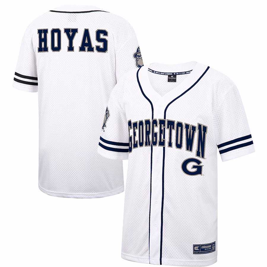 Men's Colosseum White Georgetown Hoyas Free Spirited Mesh Button-Up Baseball Jersey - Puhuasuan