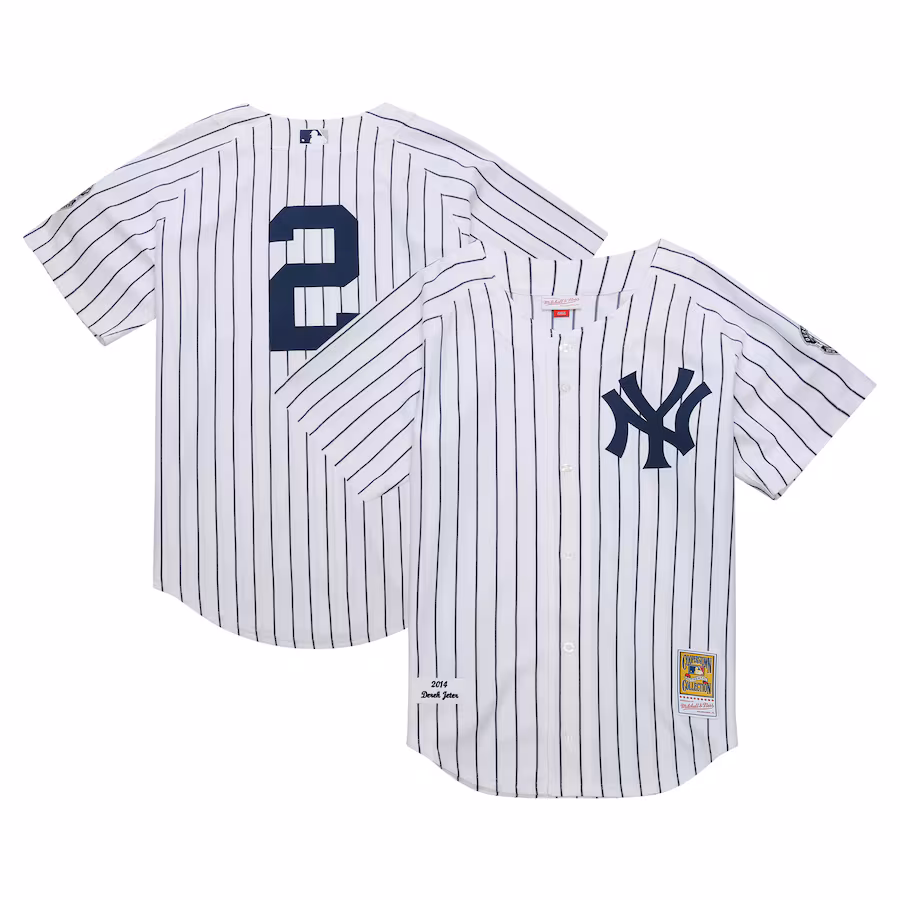Men's New York Yankees Derek Jeter Mitchell & Ness White 2014 Cooperstown Collection Authentic Throwback Jersey - Puhuasuan