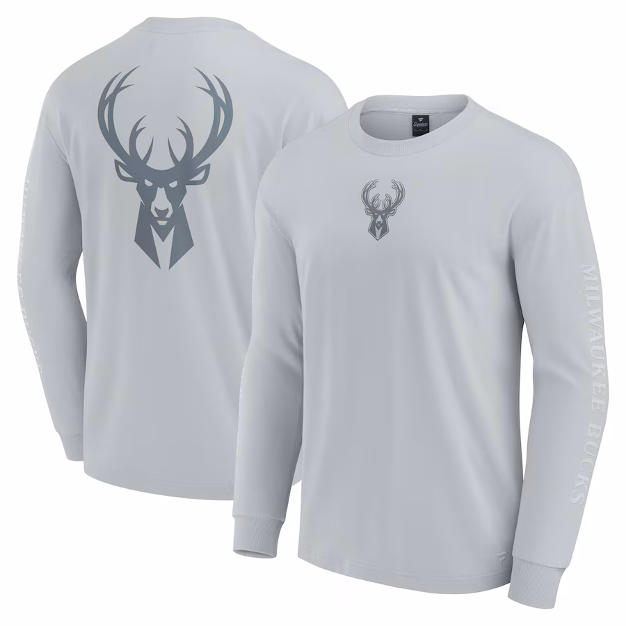 Men's Milwaukee Bucks Fanatics Gray Elements Strive Long Sleeve T-Shirt - Puhuasuan