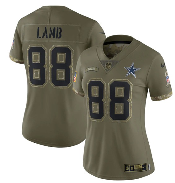Women's Dallas Cowboys #88 CeeDee Lamb 2022 Olive Salute To Service Limited Stitched Jersey(Run Small) - Puhuasuan