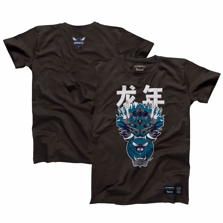 Unisex Charlotte Hornets  Hyperfly Heather Black Year of the Dragon Lunar New Year Collection T-Shirt - Puhuasuan