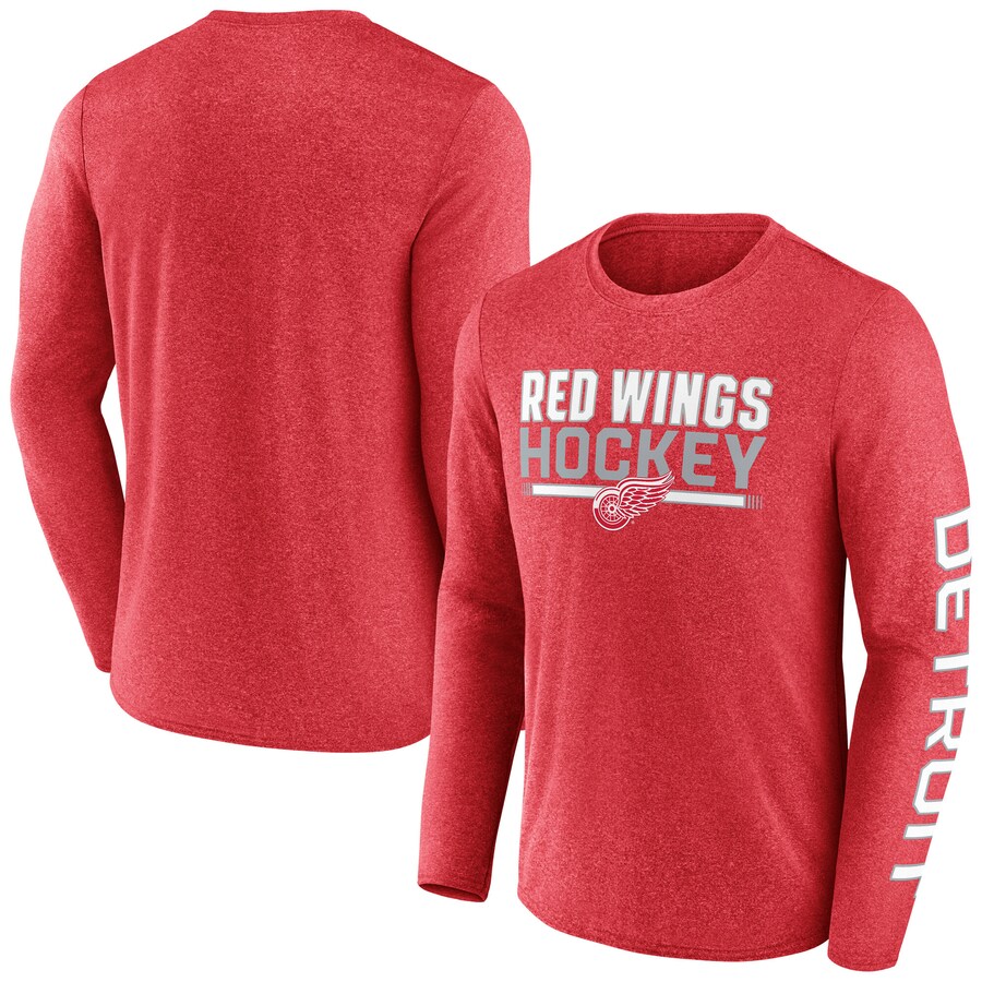 Men's Detroit Red Wings Fanatics Heather Red Sweep Iconic Synthetic Long Sleeve T-Shirt - Puhuasuan
