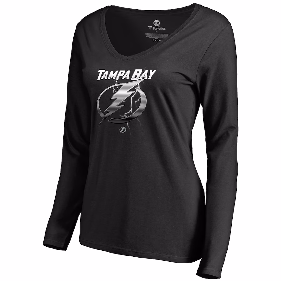 Women's Tampa Bay Lightning Black Midnight Mascot Long Sleeve V-Neck T-Shirt - Puhuasuan