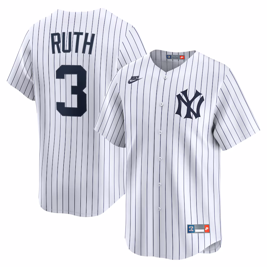 Men's New York Yankees Babe Ruth Nike White Throwback Cooperstown Collection Limited Jersey - Puhuasuan