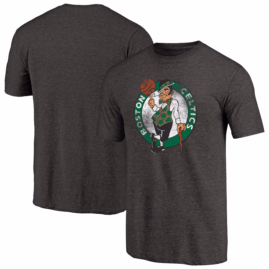 Men's Boston Celtics Black Distressed Logo Tri-Blend T-Shirt - Puhuasuan