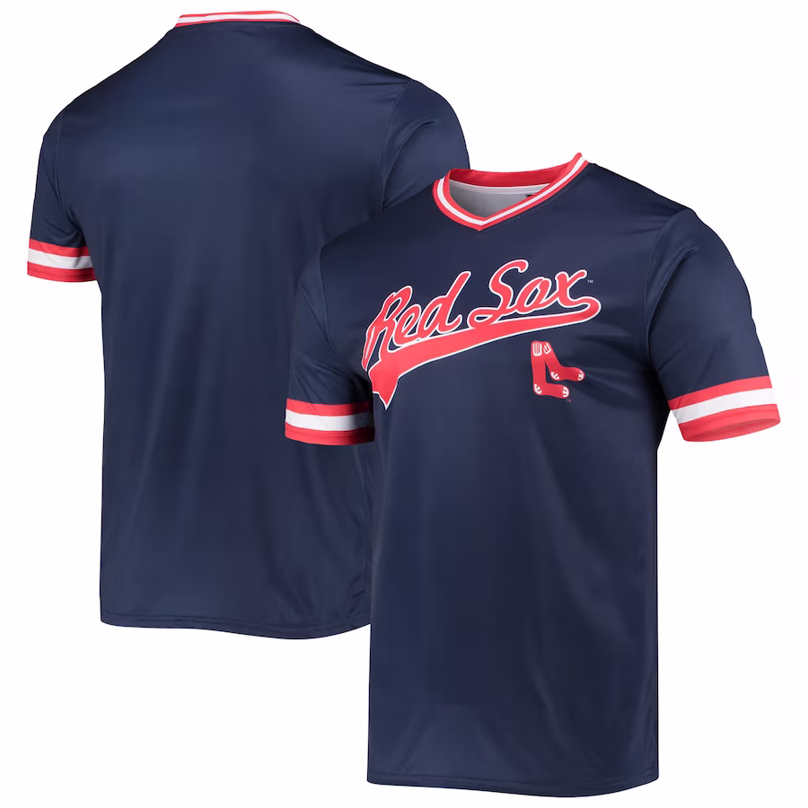 Men's Boston Red Sox Stitches Navy/Red Cooperstown Collection V-Neck Team Color Jersey - Puhuasuan