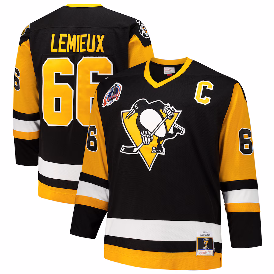 Men's Pittsburgh Penguins Mario Lemieux Mitchell & Ness Black Big & Tall 1991/92 Blue Line 2.0 Jersey - Puhuasuan