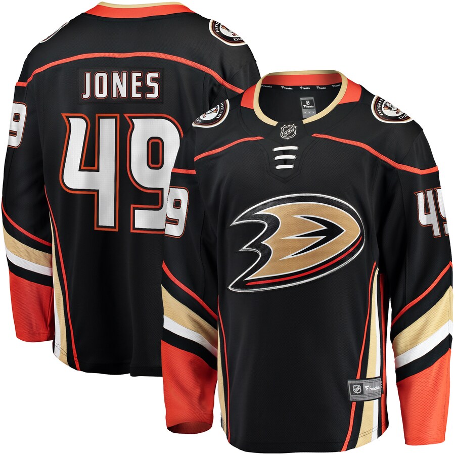 Men's Anaheim Ducks Max Jones Fanatics Branded Black Home Breakaway Jersey - Puhuasuan