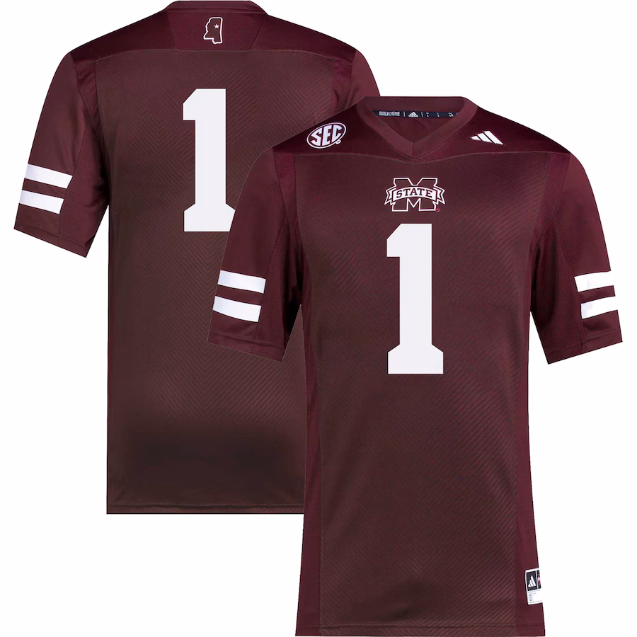 Men's adidas #1 Maroon Mississippi State Bulldogs Premier Football Jersey - Puhuasuan