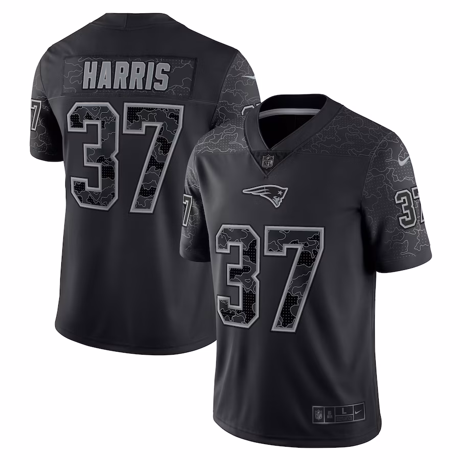 Men's New England Patriots Damien Harris Nike Black RFLCTV Limited Jersey - Puhuasuan