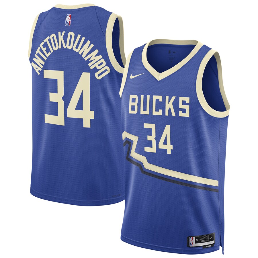 Unisex Milwaukee Bucks Giannis Antetokounmpo Nike Royal 2024/25 Swingman Player Jersey - City Edition - Puhuasuan