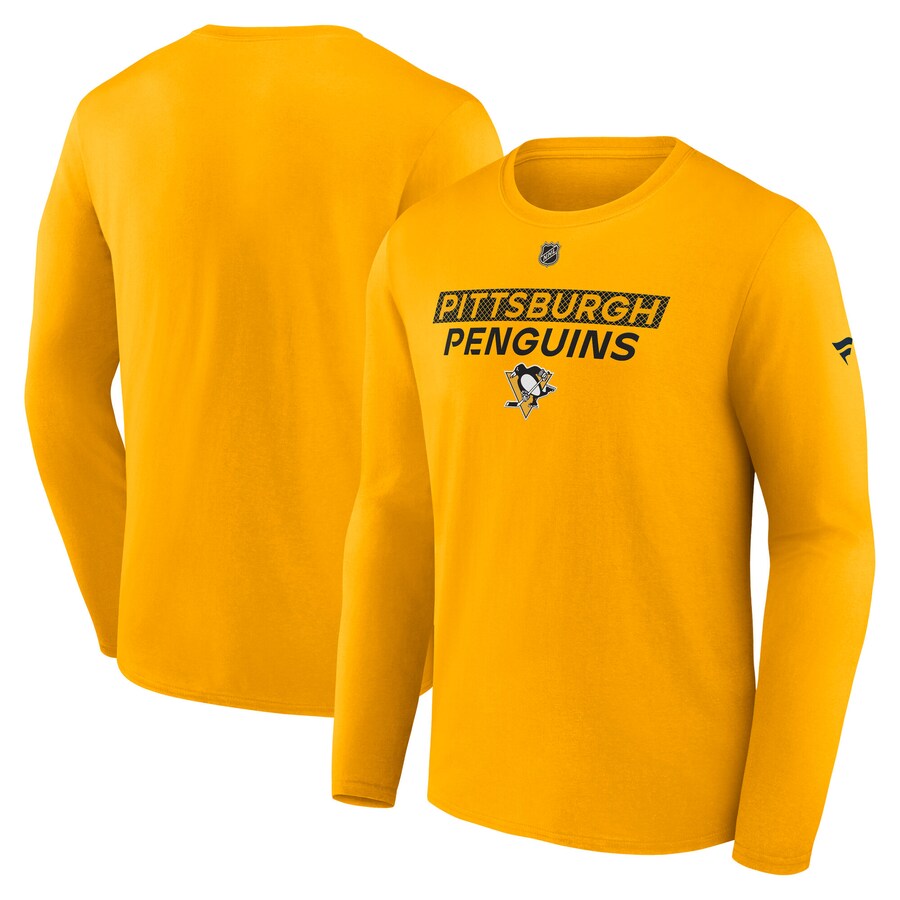 Men's Pittsburgh Penguins Fanatics Gold Authentic Pro Core Primary Long Sleeve T-Shirt - Puhuasuan