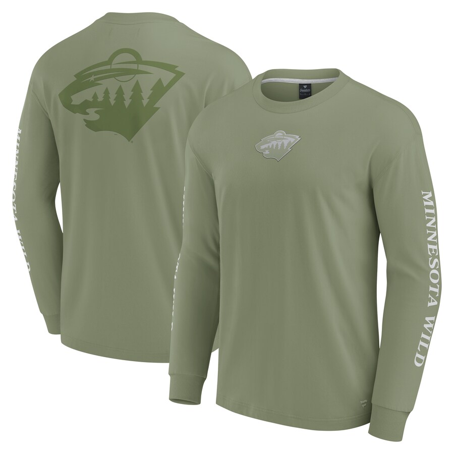 Men's Minnesota Wild Fanatics Olive Elements Strive Long Sleeve T-Shirt - Puhuasuan