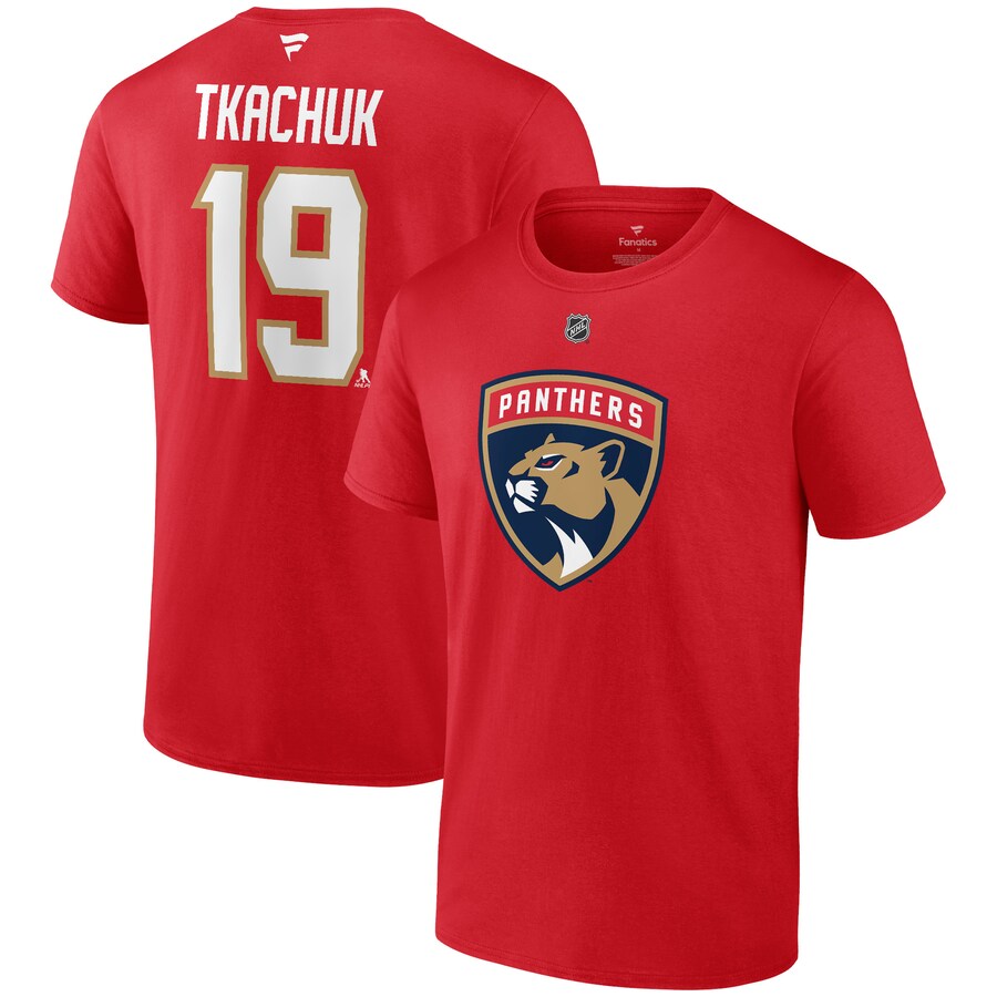 Men's Florida Panthers Matthew Tkachuk Fanatics Red Authentic Stack Name & Number T-Shirt - Puhuasuan