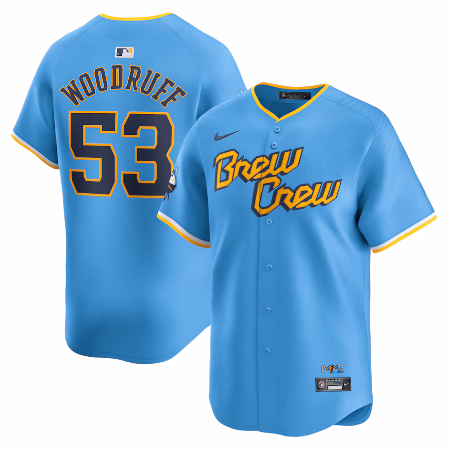 Men's Milwaukee Brewers Brandon Woodruff Nike Powder Blue City Connect Limited Player Jersey - Puhuasuan