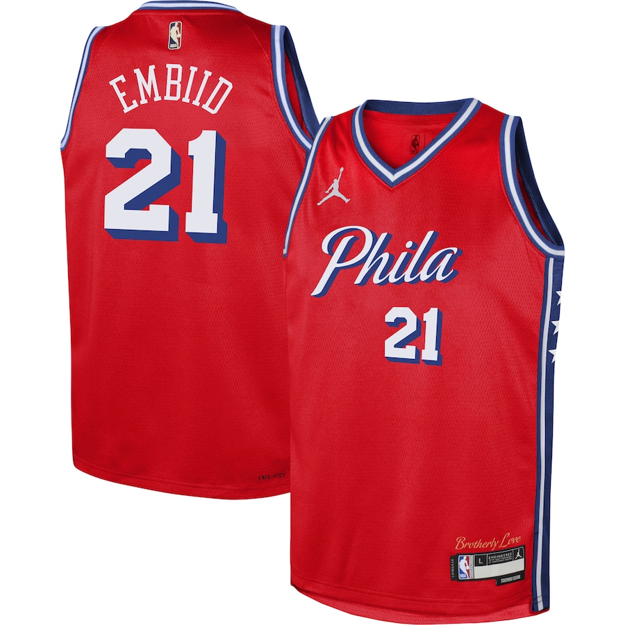 Youth Philadelphia 76ers Joel Embiid Jordan Brand Red Swingman Jersey - Statement Edition - Puhuasuan