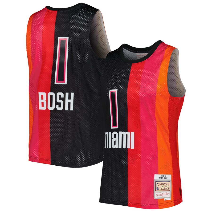 Men's Miami Heat Chris Bosh Mitchell & Ness Black/Red Hardwood Classics 2011/12 Split Swingman Jersey - Puhuasuan