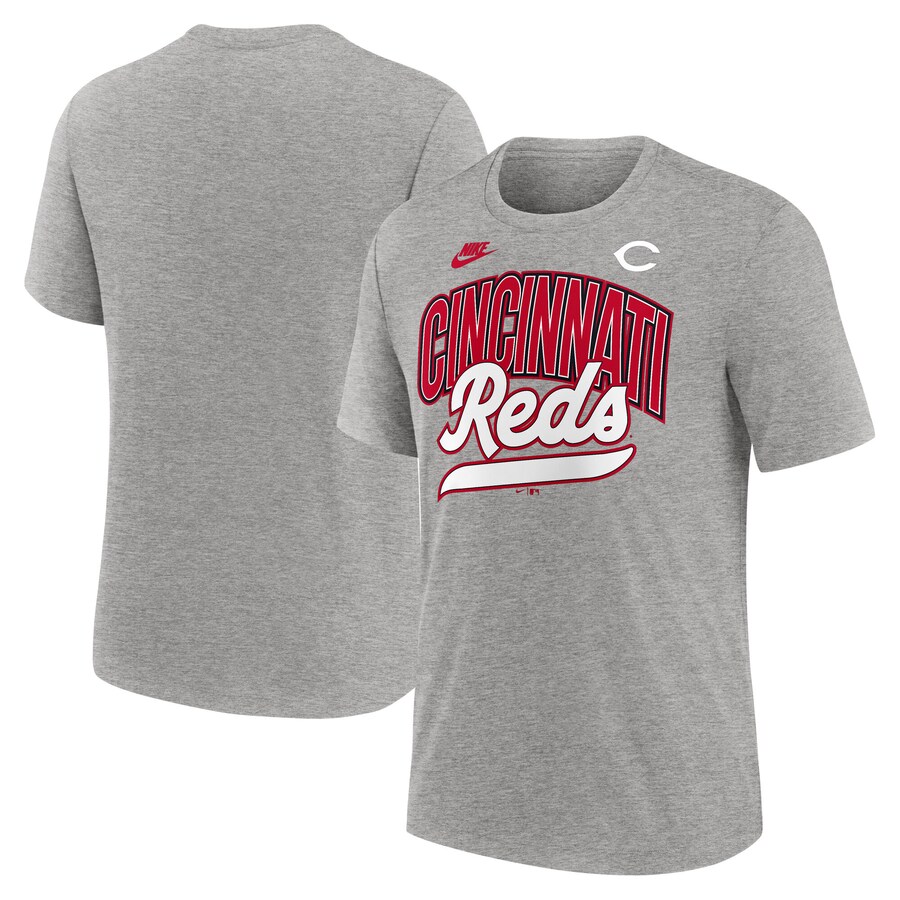 Men's Cincinnati Reds Nike Heather Gray Cooperstown Collection Retro Tri-Blend T-Shirt - Puhuasuan