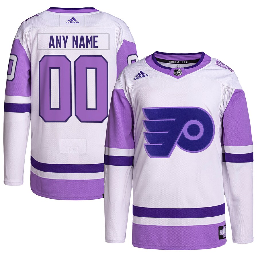 Men's Philadelphia Flyers adidas White/Purple Hockey Fights Cancer Primegreen Authentic Custom Jersey - Puhuasuan