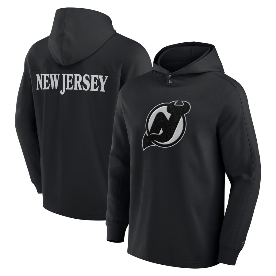 Men's New Jersey Devils Fanatics Black Elements Blaze Tri-Blend Long Sleeve Hoodie T-Shirt - Puhuasuan