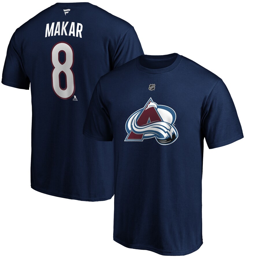 Men's Colorado Avalanche Cale Makar Fanatics Navy Authentic Stack Name & Number Team T-Shirt - Puhuasuan