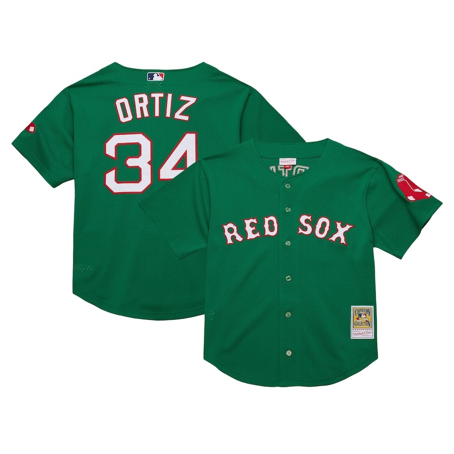 Men's Boston Red Sox David Ortiz Mitchell & Ness Kelly Green Cooperstown Collection Mesh Batting Practice Jersey - Puhuasuan