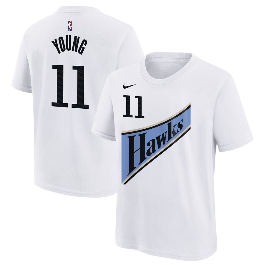 Youth Atlanta Hawks Trae Young Nike White 2024/25 City Edition Name & Number T-Shirt - Puhuasuan
