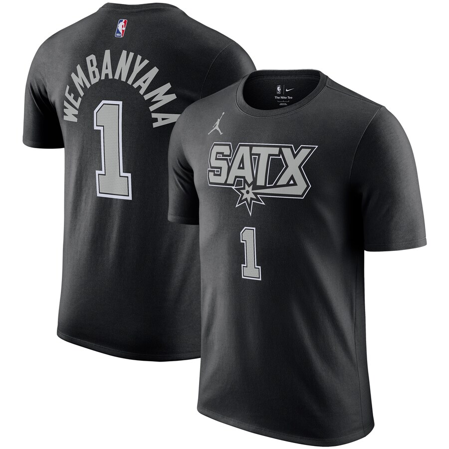 Men's San Antonio Spurs Victor Wembanyama Jordan Brand Black 2022/23 Statement Edition Name & Number T-Shirt - Puhuasuan