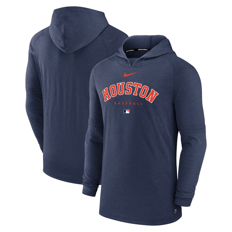 Men's Houston Astros Nike Heather Navy Authentic Collection Early Work Tri-Blend Performance Pullover Hoodie - Puhuasuan