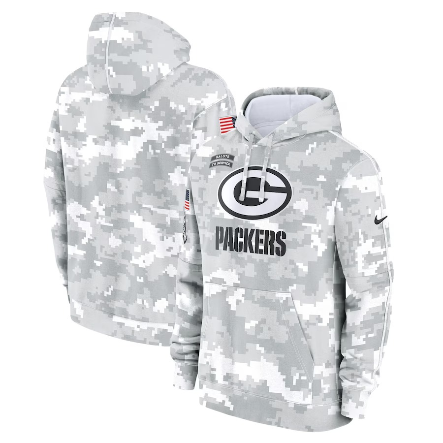 Men's Green Bay Packers Nike Arctic Camo 2024 Salute to Service Club Fleece Pullover Hoodie - Puhuasuan