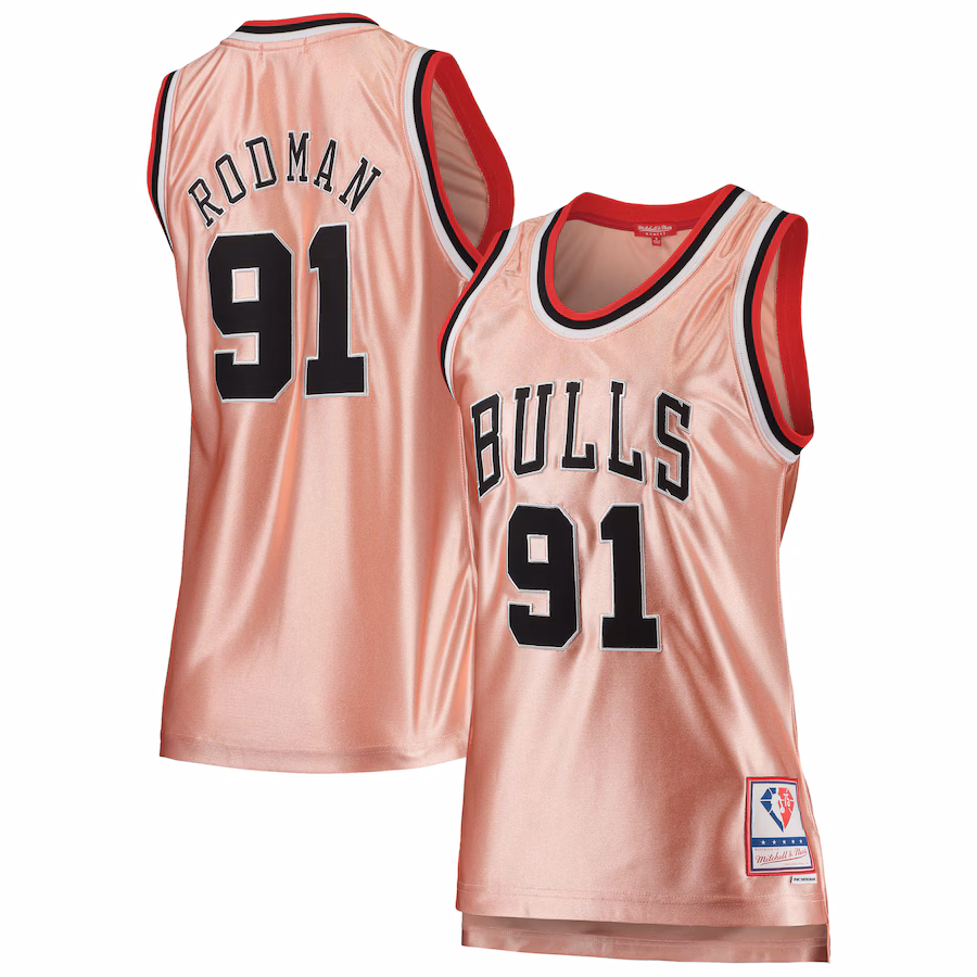 Women's Chicago Bulls Dennis Rodman Mitchell & Ness Pink 75th Anniversary Rose Gold 1997 Swingman Jersey - Puhuasuan