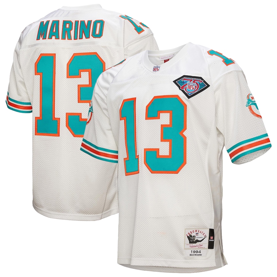 Men's Miami Dolphins 1994 Dan Marino Mitchell & Ness White Authentic Throwback Retired Player Jersey - Puhuasuan
