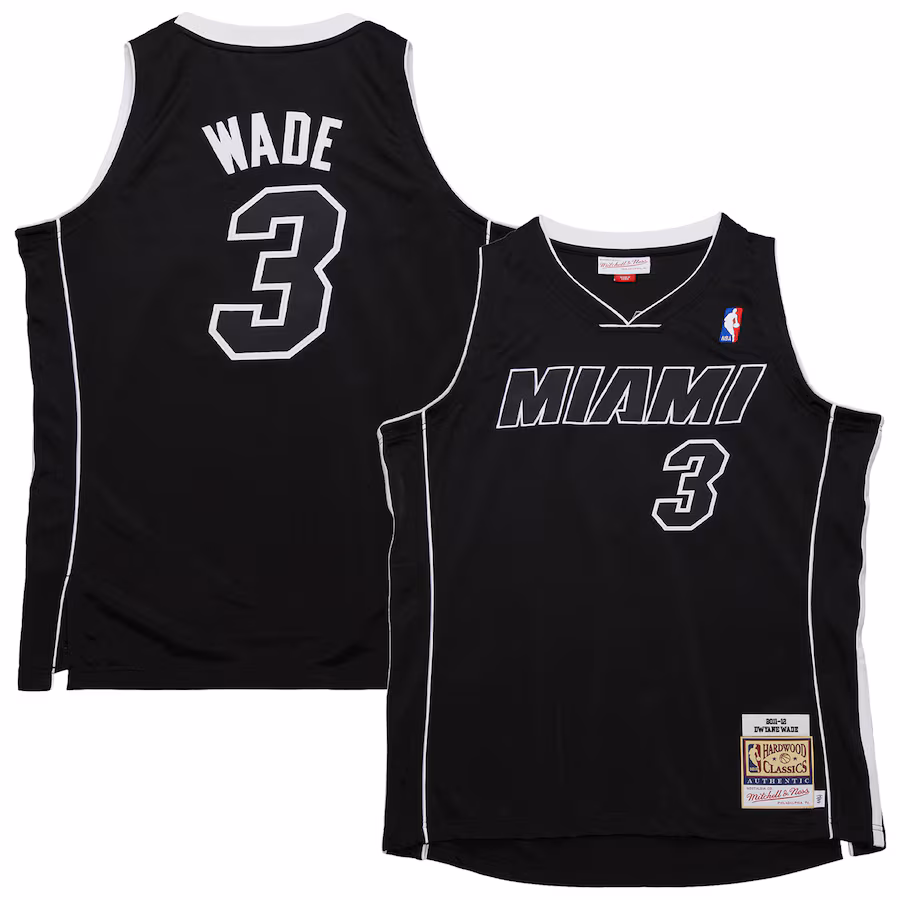 Men's Miami Heat Dwyane Wade Mitchell & Ness Black 2011/12 Hardwood Classics Authentic Jersey - Puhuasuan